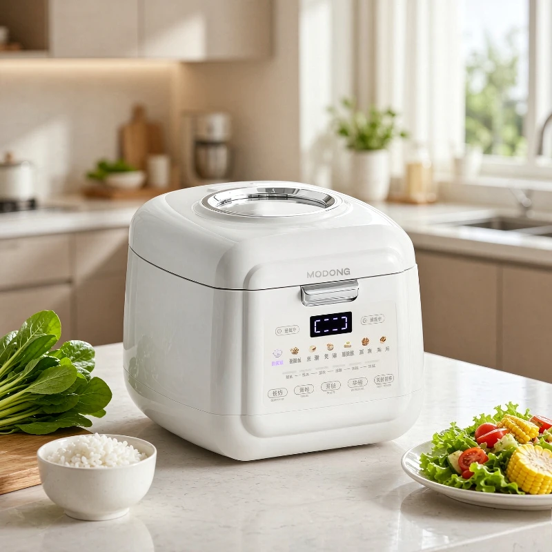 2L Low Sugar Rice Cooker White with Drain Basket Visible Window Preset Multi Function Micro Pressure Soup Grain Home Use 전기 밥솥