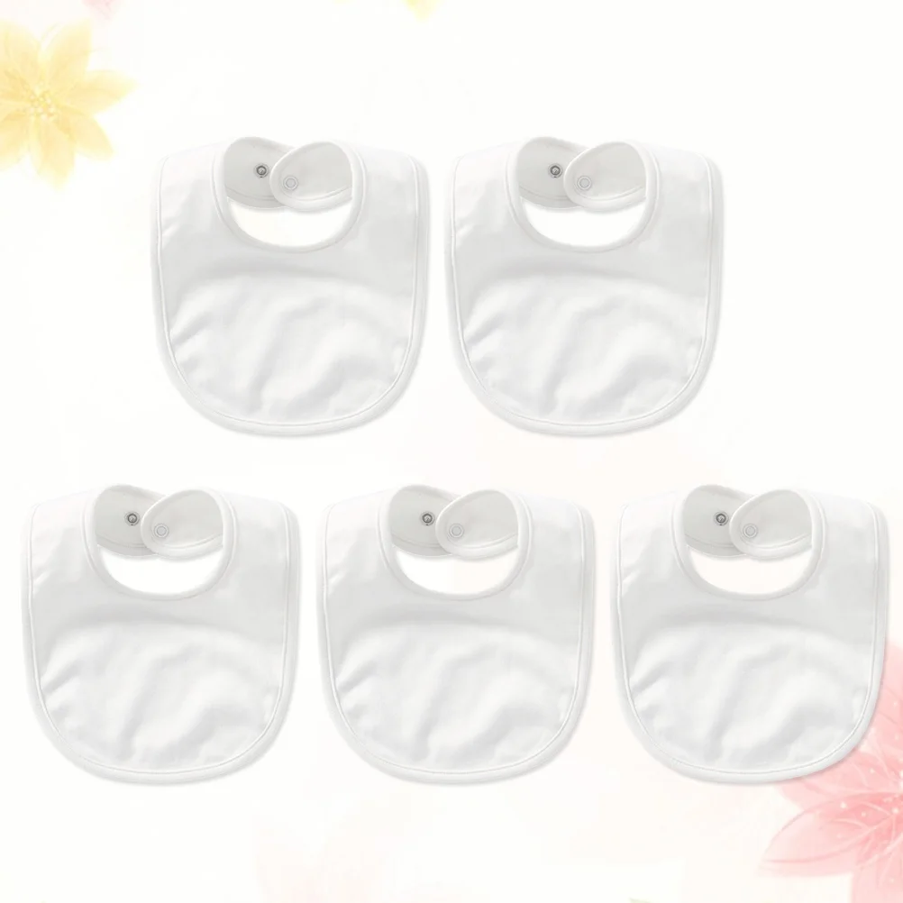 5pcs Infant Newborn Kids Pure Cotton Double Layer Bandana Drool Bibs Feeding Saliva Towel Bibs with Snaps (White)