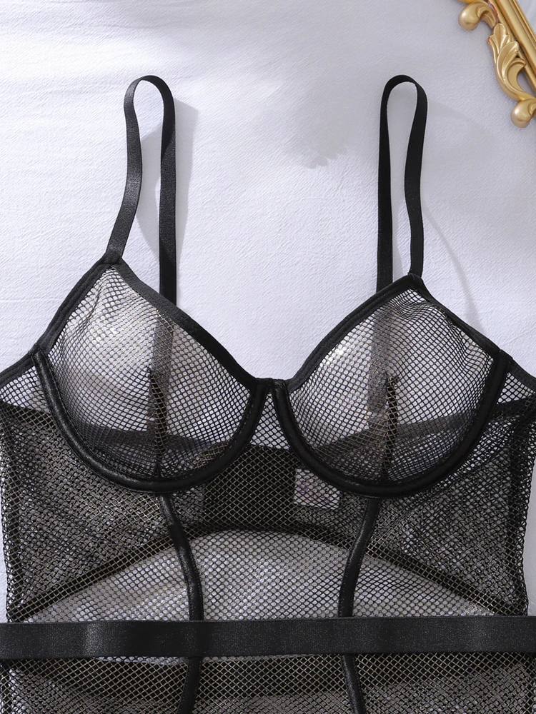 بذلة شبكية صيد السمك الفاخرة المصنوعة من الذهب الأسود، جوارب شبكية مثيرة رفيعة تتضمن ملابس ضيقة #3