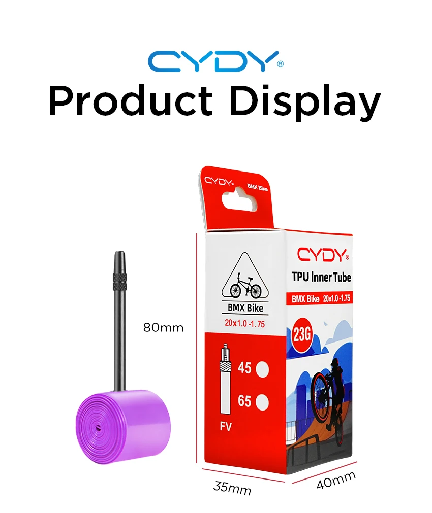 23G CYDY Ultraleichter Outdoor-TPU-BMX-Fahrradschlauch 20''406 20x1.0-1.75 Reifen FV 45mm/65mm Fahrradreifen – Detail 9