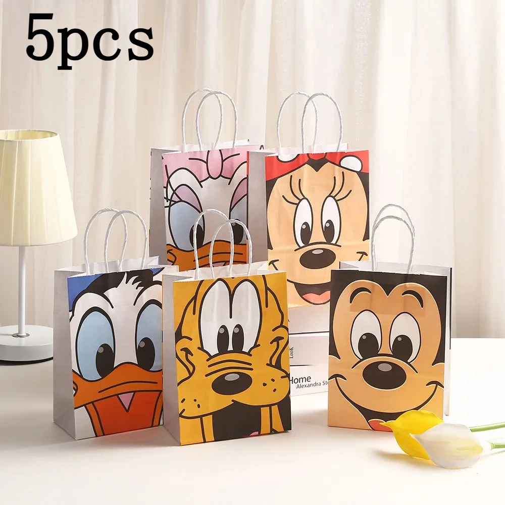 5pcs Disney Mickey、Minnie、Daisy Gift Bag, Birthday Party Supplies, Paper Handheld Gift Bag, Wedding Handheld Candy Storage Bag