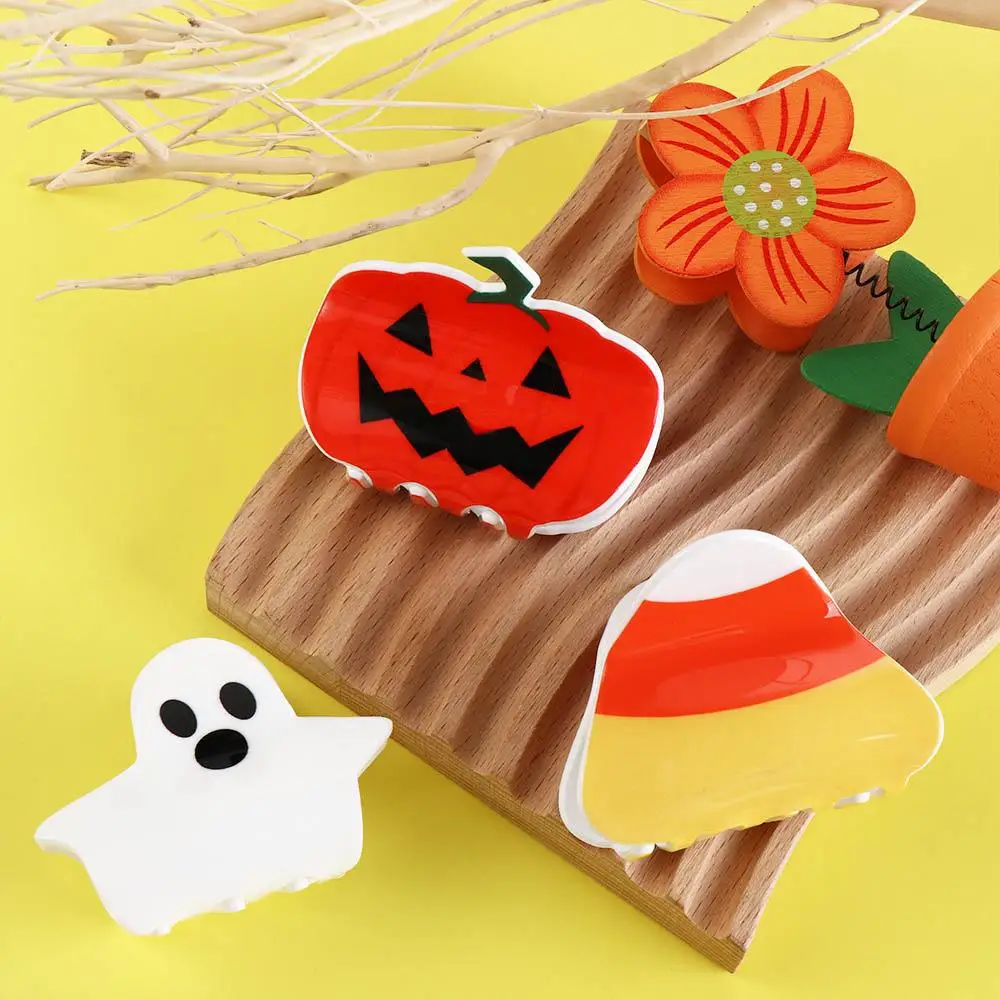 

Funny Halloween Pumpkin Hair Claw Pumpkin Acrylic Ghost Claw Clip Geometric Korean Style Pumpkin Crab Clip Part