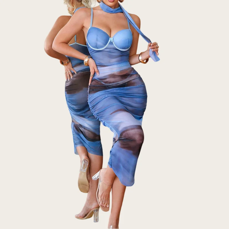 

Женская ночная сорочка с тонкими бретелями, V-образным вырезом, из тюля, облегающая, с оборками, модная пижама-платье, длинная полупрозрачная ночная рубашка