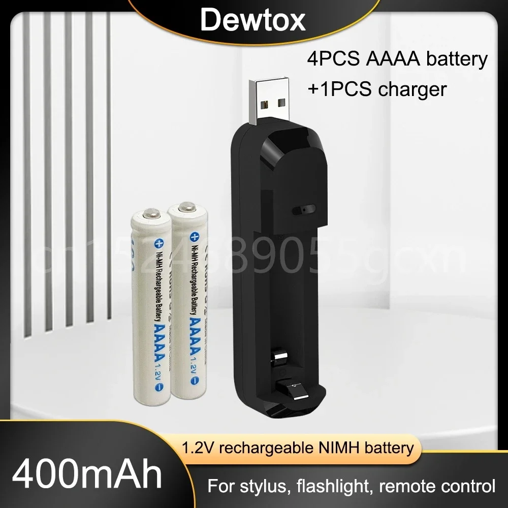 1.2V 400mAh Ni-MH Rechargeable AAAA Battery with AAAA USB Charger for Surface Pen,Alarm Clocks,Flashlights,Bluetooth Speaker