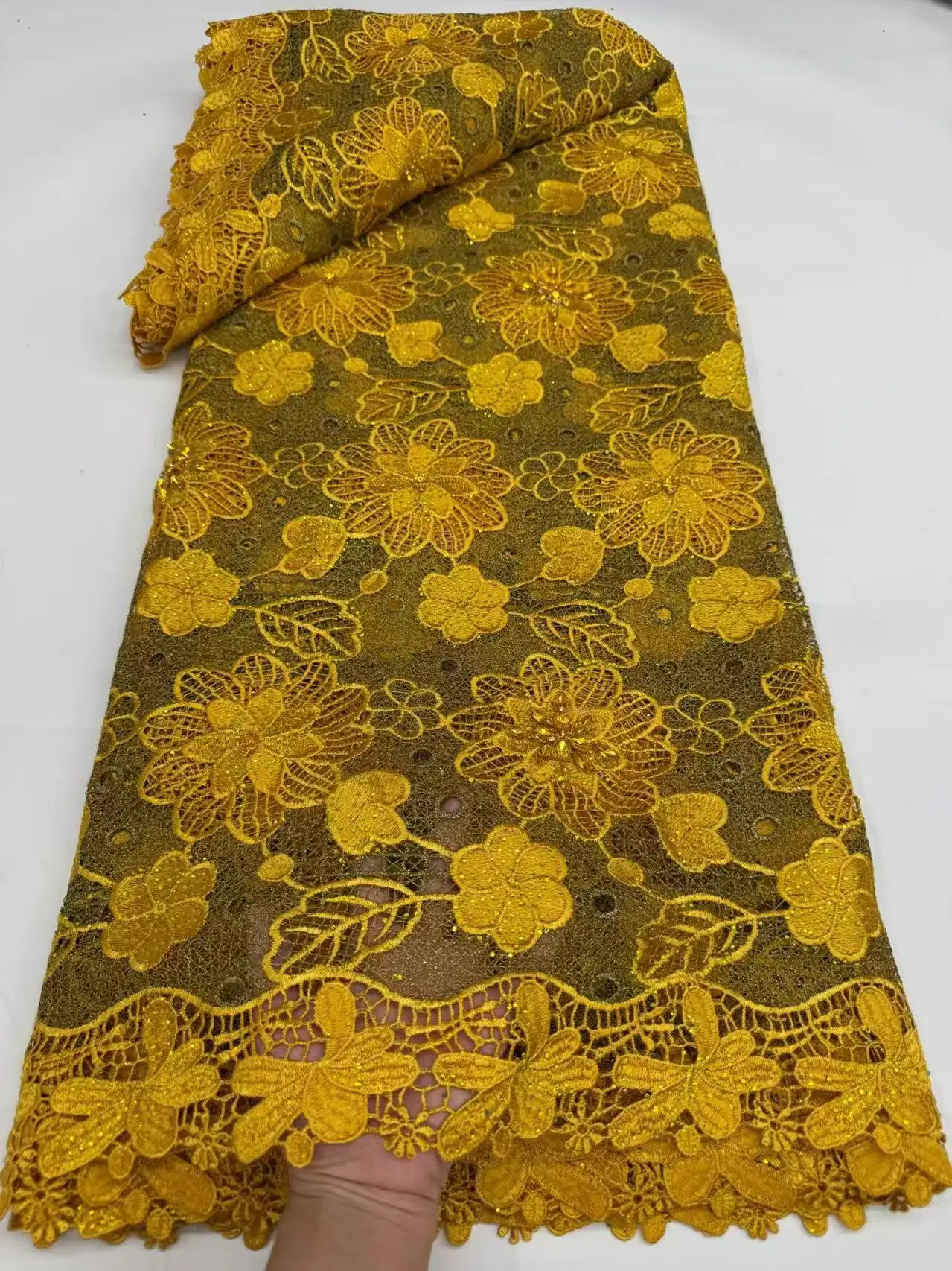 Multicolor Embroidered African Guipure Cord Lace Modern Traditional Inspired Fabric for Garments Cupion Occasional Wear
