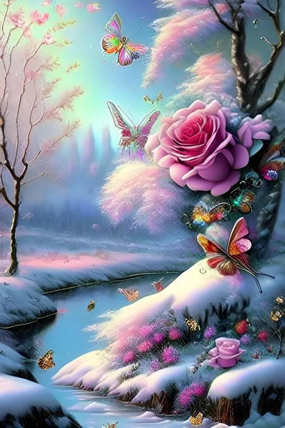 JMINE Div 5D Rose flower tree butterfly lake snow Full Diamond Painting cross stitch kits art scenic 3D paint by diamonds