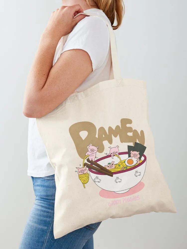 Giddy Piggies Ramen Time Tote Bag Shopper bag women bags aesthetic Customizable Canvas