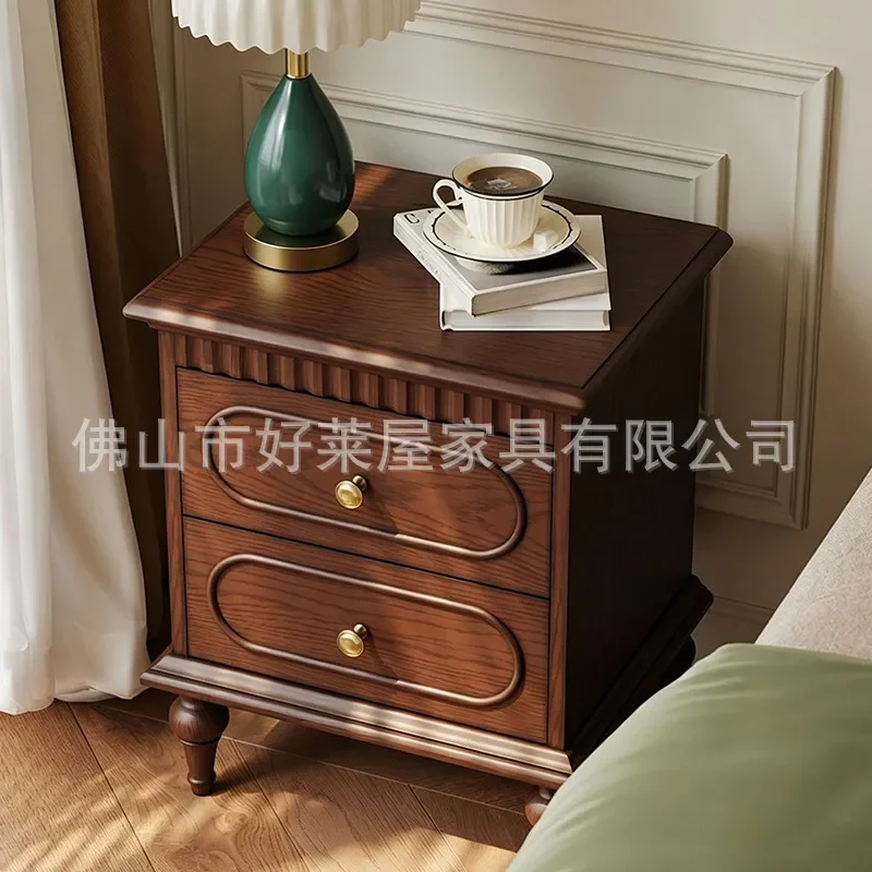 French Antique Style Double Drawer Bedside Cabinet Bedroom Storage Locker Small Side Table Household Nightstand Furniture