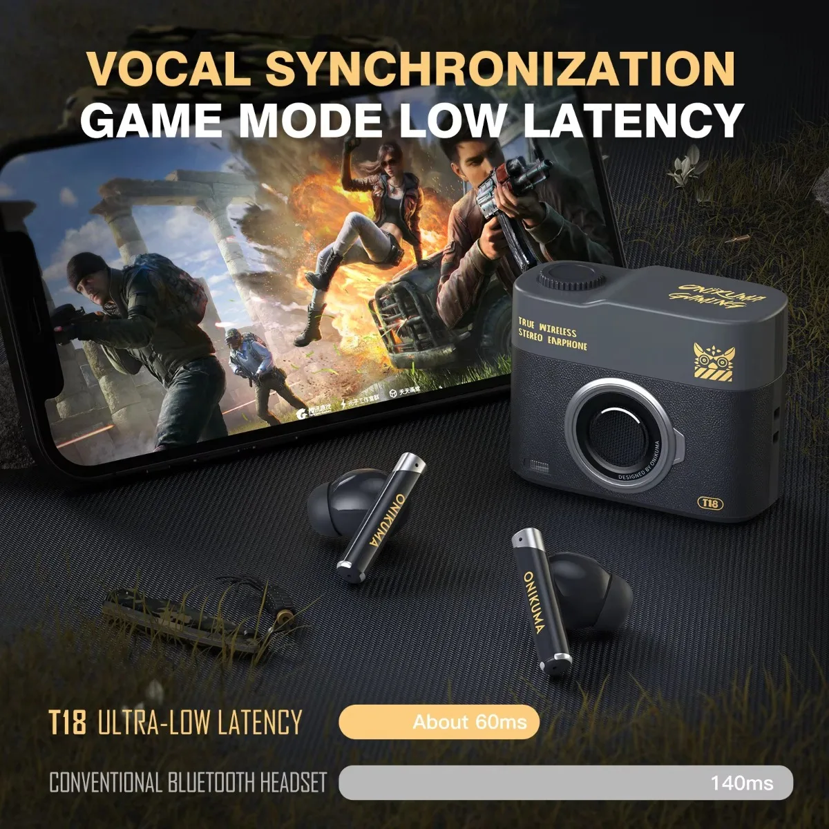 ONIKUMA T18 سماعة لاسلكية تعمل بالبلوتوث سماعات الكمون المنخفض الموسيقى الألعاب الرياضة سماعة إلغاء الضوضاء سماعات أذن محيطة مجسمة #2