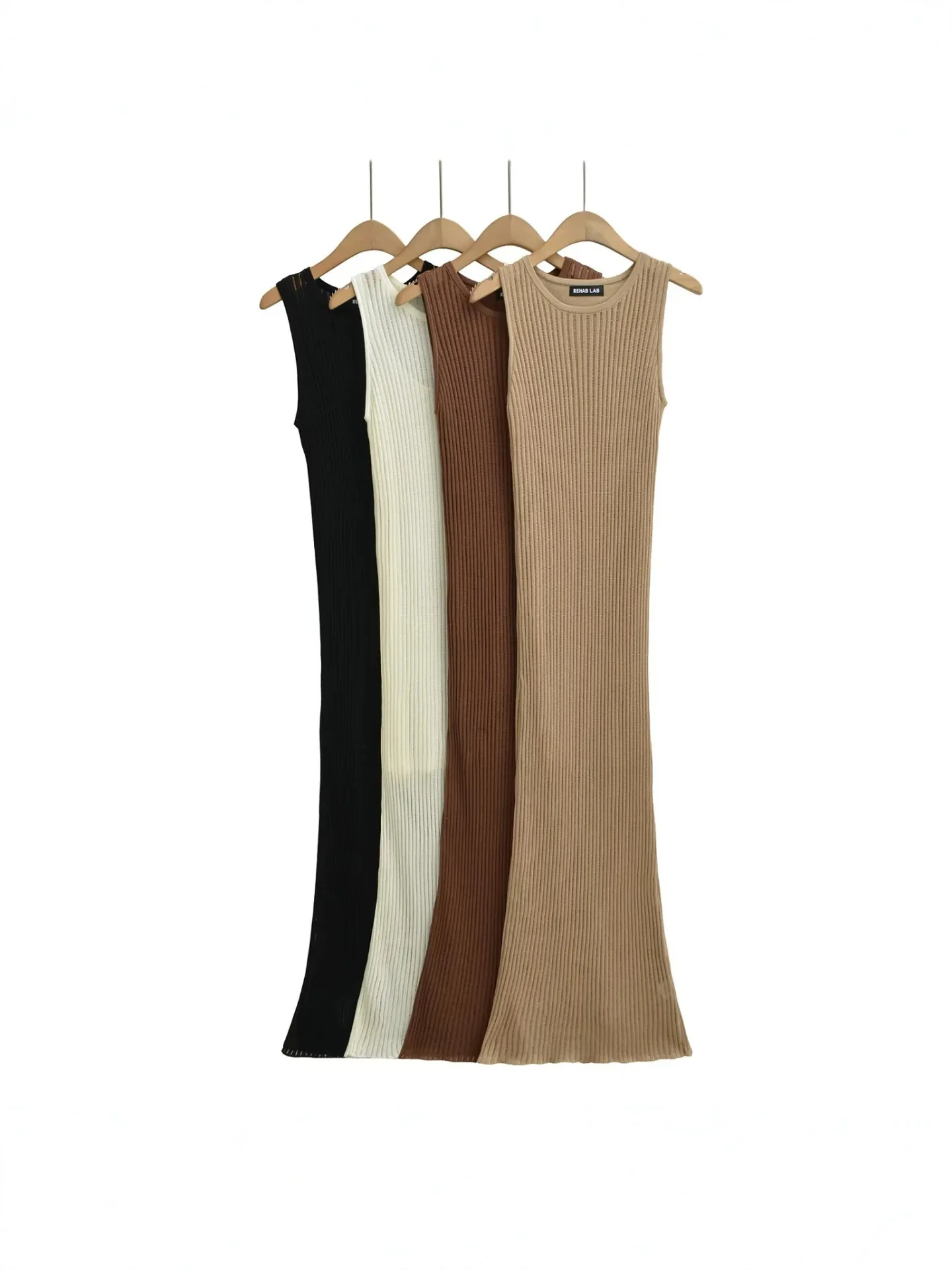 Vestido de punto con cuello redondo y hilo hueco de Dave&di para mujer en verano, chaleco sin mangas con cintura ajustada, falda larga que abraza la cadera