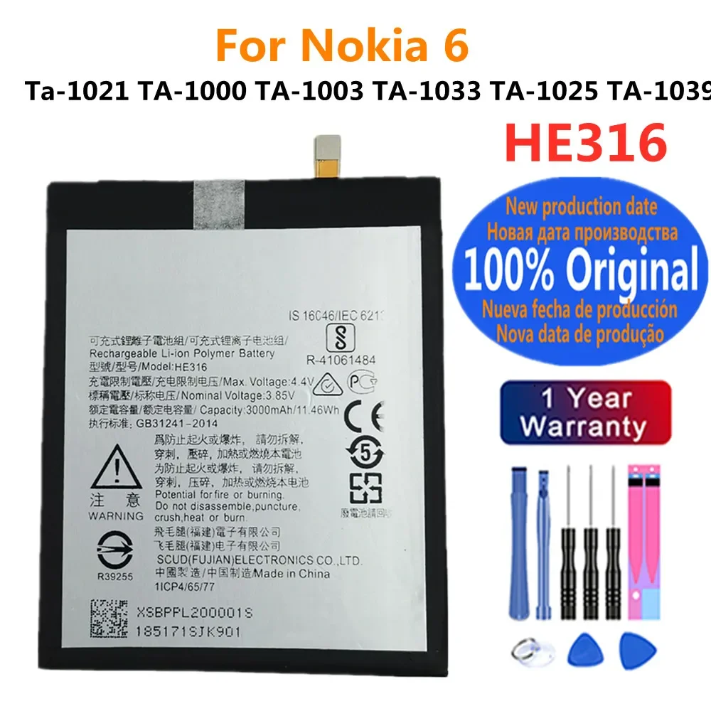 

HE316 Original Replacement Battery For Nokia 6 Nokia6 TA-1039 TA-1033 TA-1025 TA-1021 TA-1000 TA-1003 Phone Bateria Battery