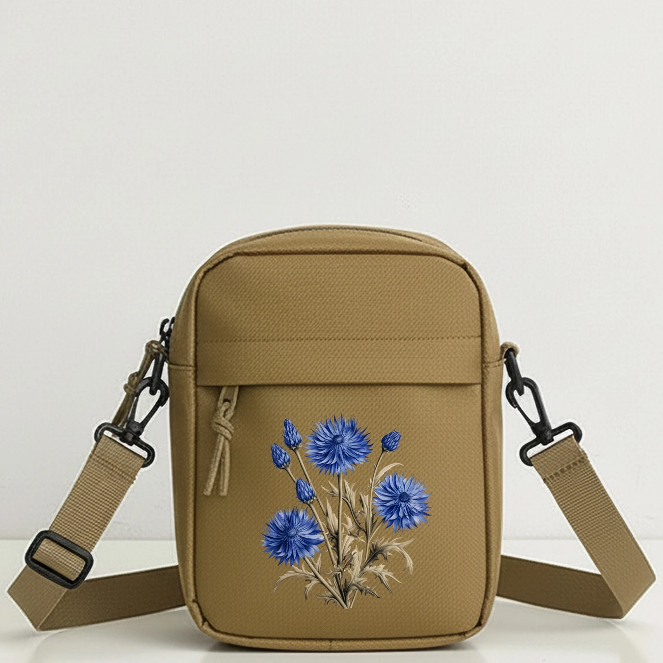 Floral Print Lightweight Crossbody Bag for Men, Removable Strap, Zipper Shoulder Purse, Casual Travel School Tote