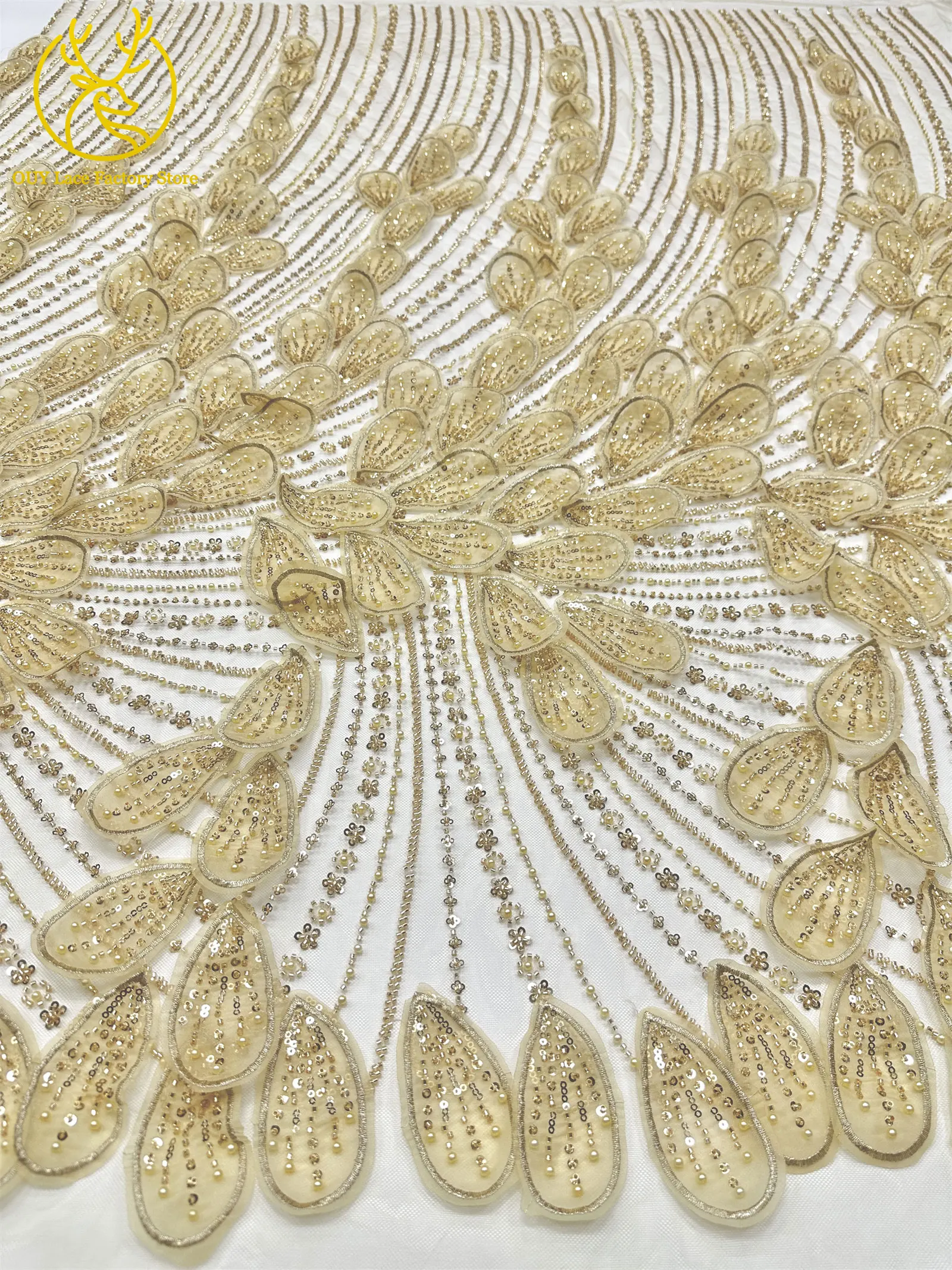 Luxuriöser afrikanischer Perlen-Pailletten-Spitzenstoff 2026 Hochwertige französische 3D-Stickerei Tüllspitze für nigerianische Hochzeitskleider zum Nähen 5Y – Detail 9