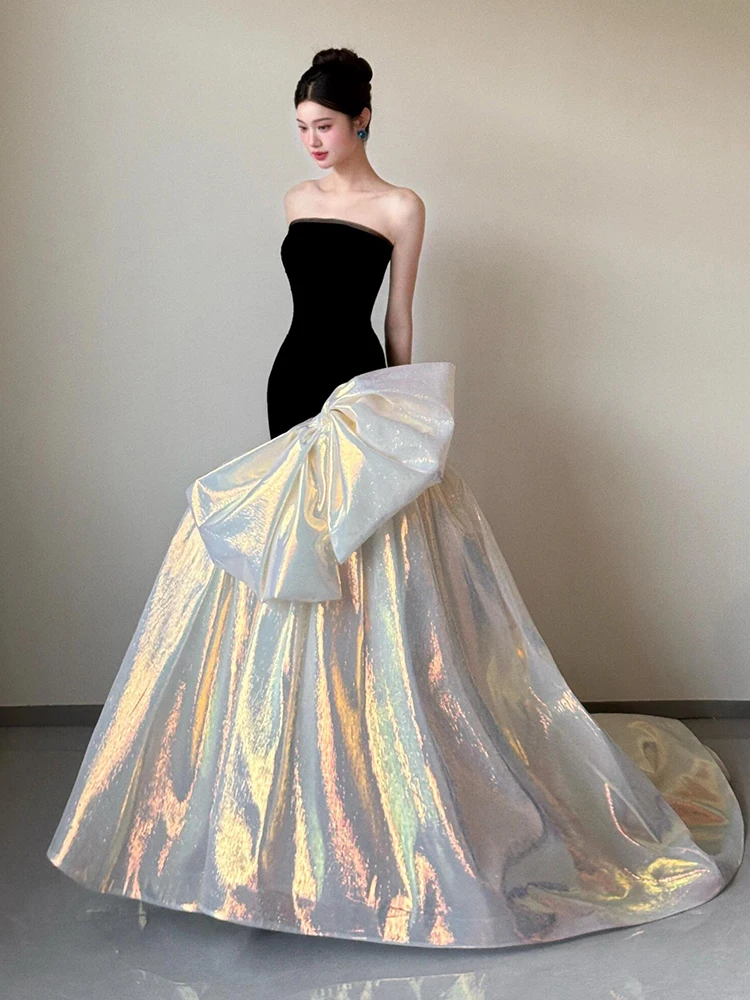 

Elegant Black Bridal Evening Gown for Engagement And Wedding Drunken Ceremony High-End Lightweight Unique Style with Zipper