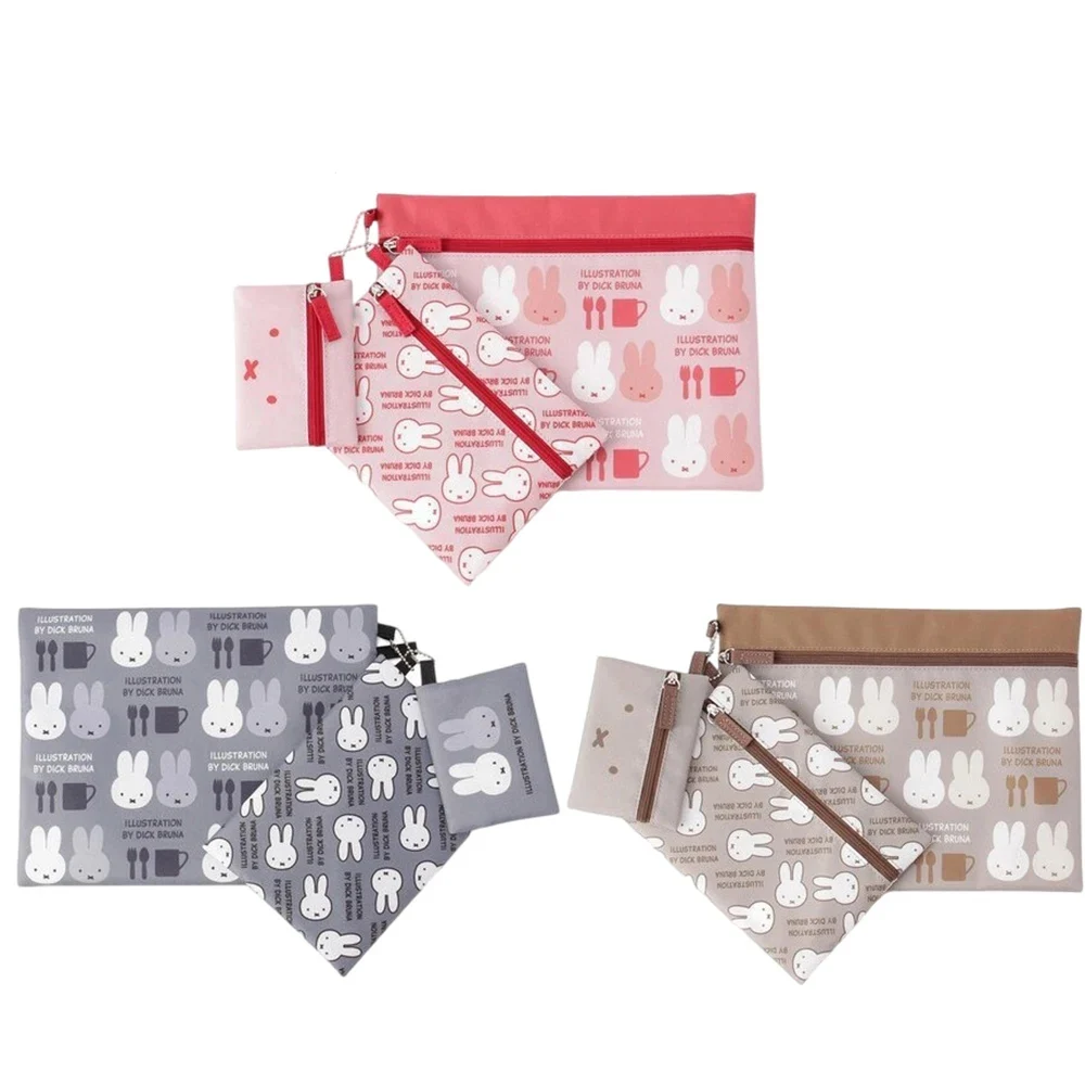

Kawaii Miffy Three-piece Cute Cartoon Print Storage Bag, Document Bag, Mini Coin Purse and Makeup Bag Toy Gift