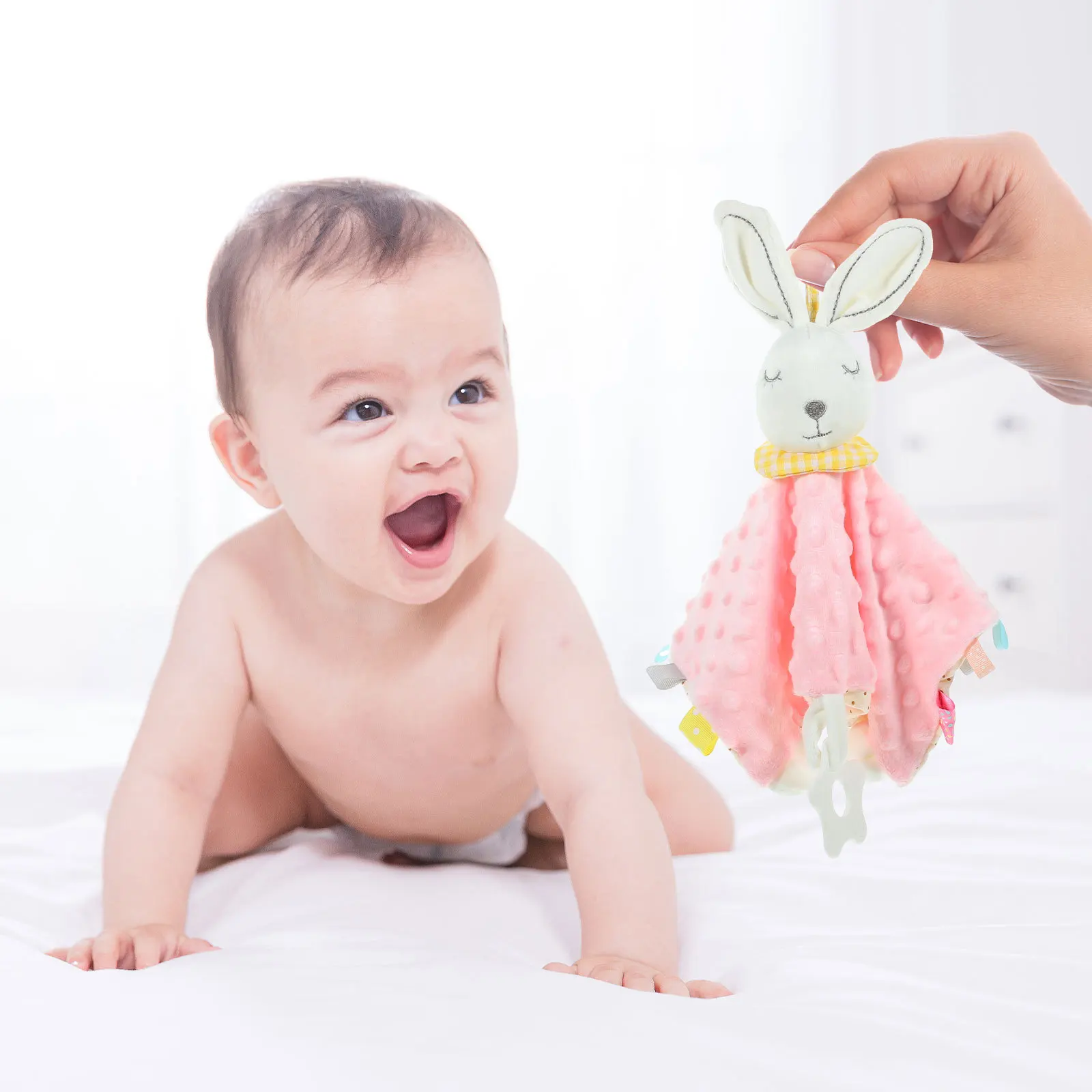 1 Stuks Konijn Gevulde Veiligheidsdeken Baby Rustgevende Zintuiglijke Tag Deken Baby Trooster Satijnen Lint Randen Fijne Motoriek