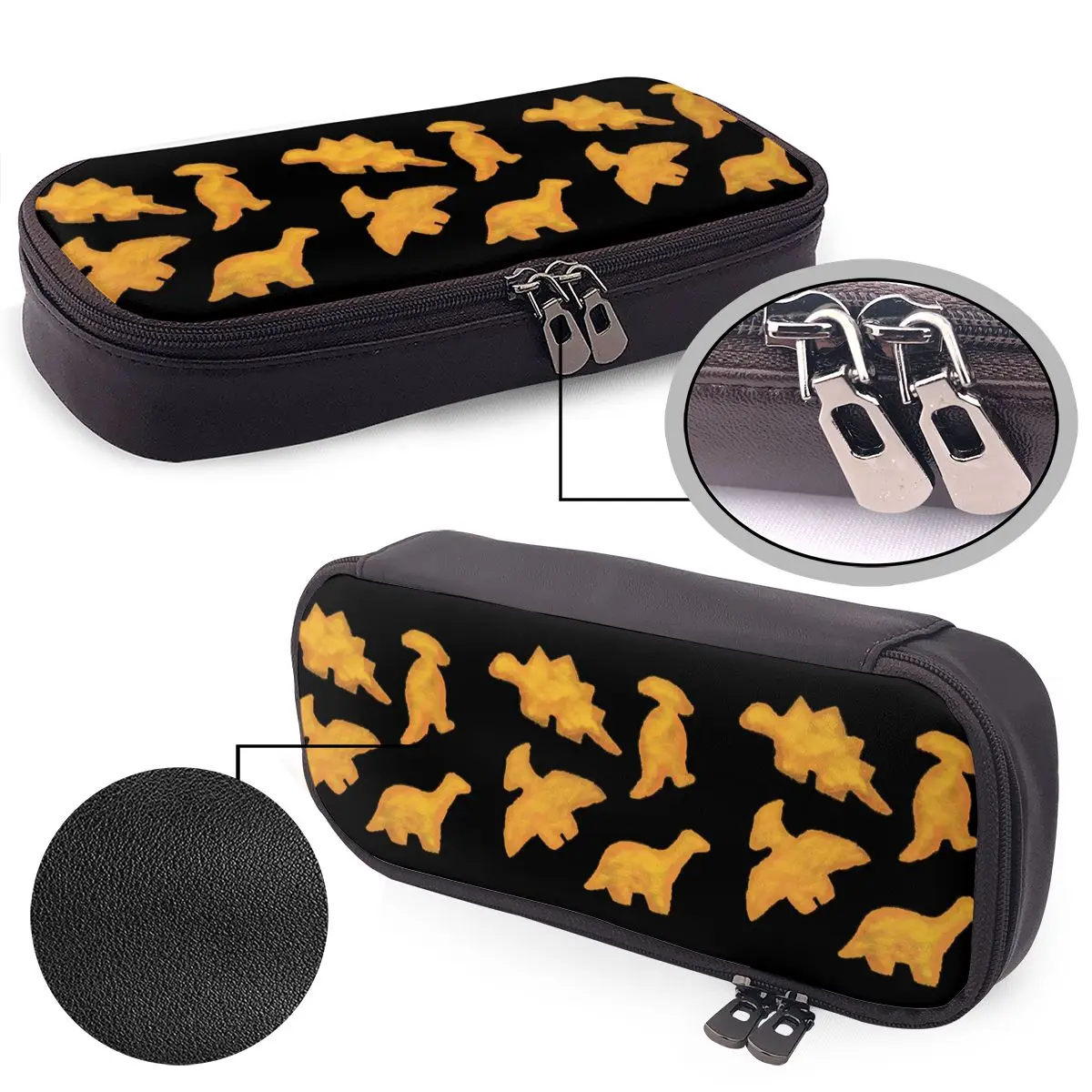 Estuche de cuero Dino Nuggets Ranch Attack para estudiantes, caja para bolígrafos, bolsa para lápices, suministros de papelería, bolsa para guardar bolígrafos