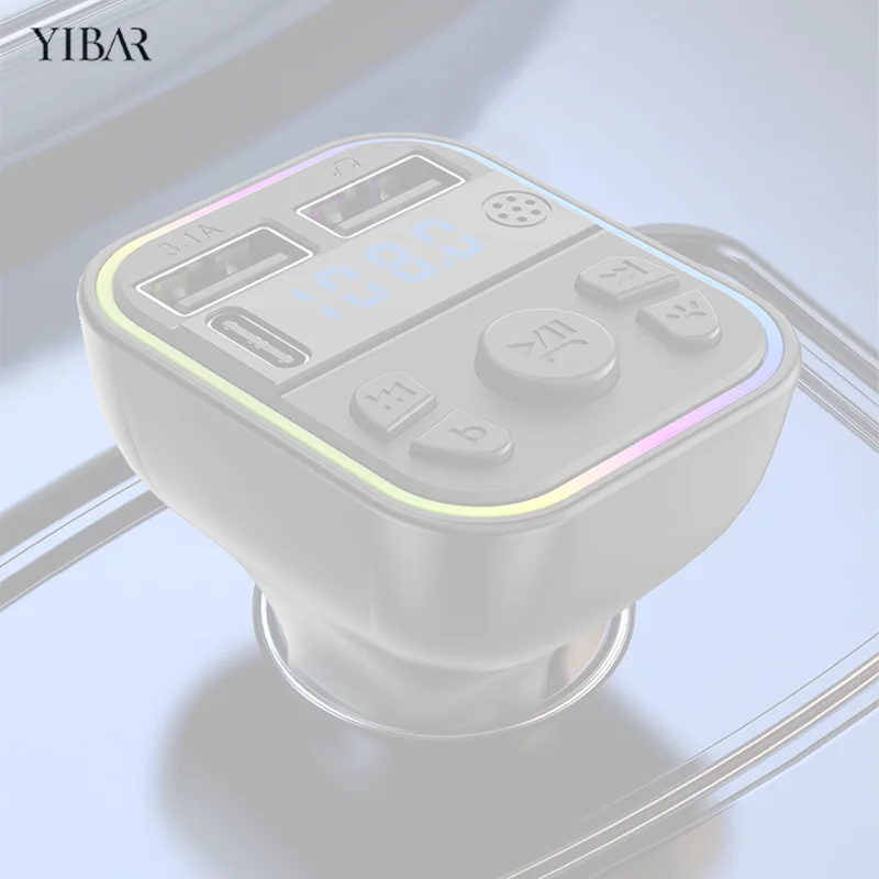 Dual USB Type-C Car Charger FM Transmitter Bluetooth 5.0 MP3 Player RGB Atmosphere Lamp Charging Hands-Free FM TF Card U Disk