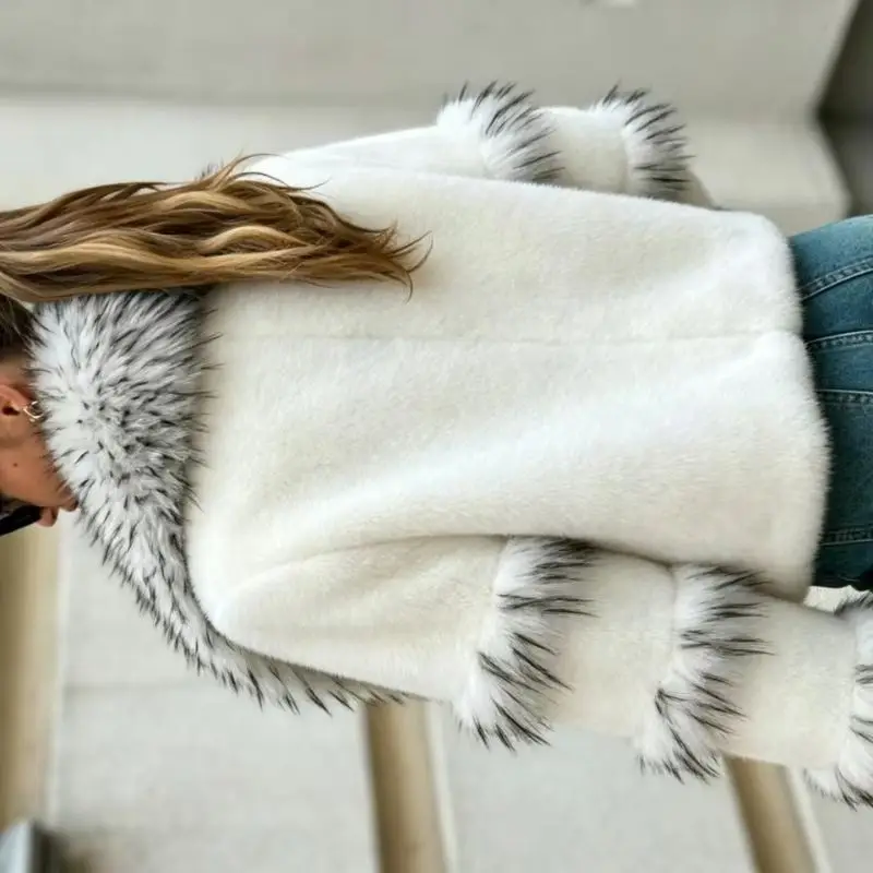 2026 Autumn Winter New Fashion European and American Cross-border Big Collar Mink Fur Coat Loose Warm Faux Fur Jacket for Women