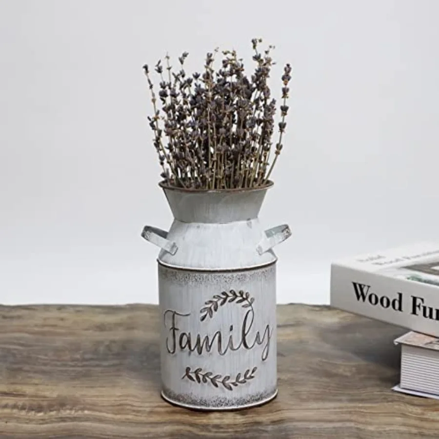 Galvanized Milk Can with Greetings, Antique Retro Vase Metal Planter Rustic Vintage Primitive Flower Holder Farmhouse Country P