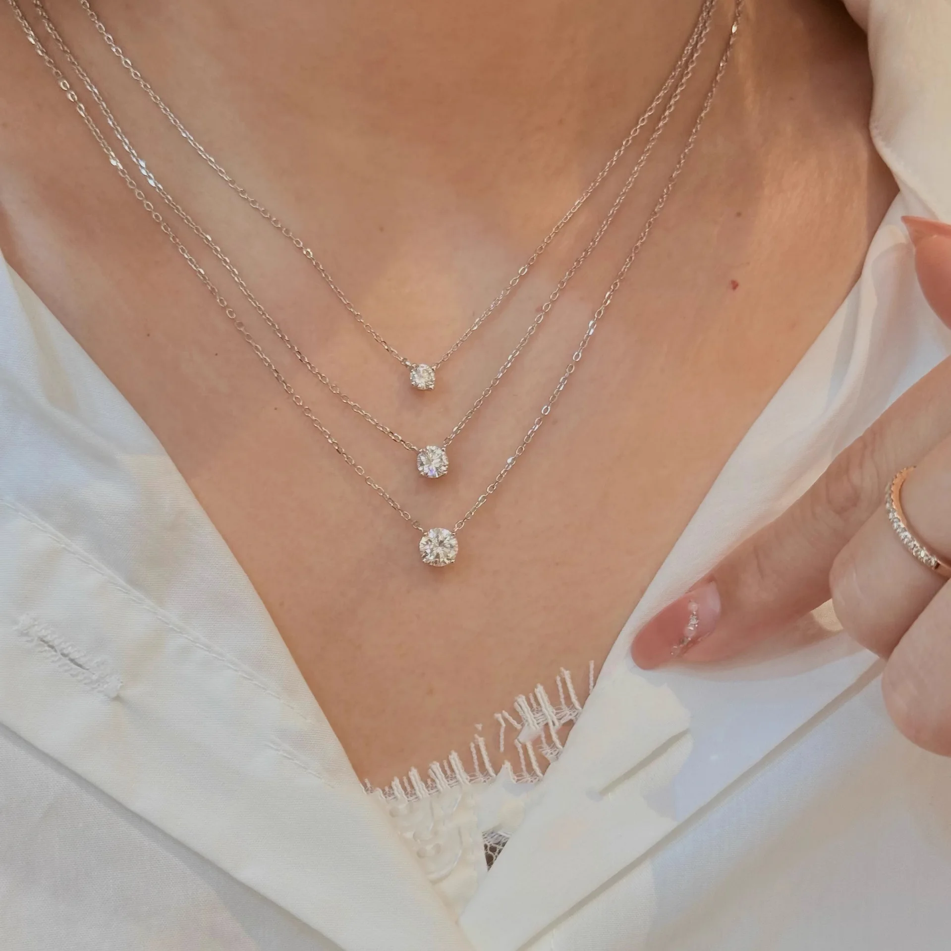 Damen 925 Sterling Silber Diamant-Anhänger Halskette - 1/2/3 Karat Funkelnde Collier-Kette Hochzeitsschmuck – Detail 3