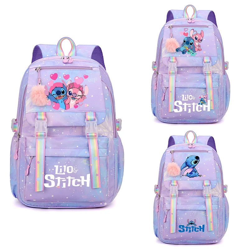 Stitch Backpack, Cute Style Casual Travel Knapsack For Women With Adjustable Straps, Large Capacity Cartoon Print Zipper Bag