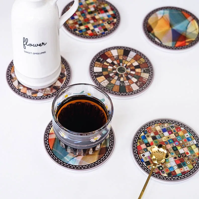 1PC Ceramic Coasters Terrazzo Marble Ceramic Coasters for Wooden Table Suitable for Kinds of Cups Home Decor posavasos