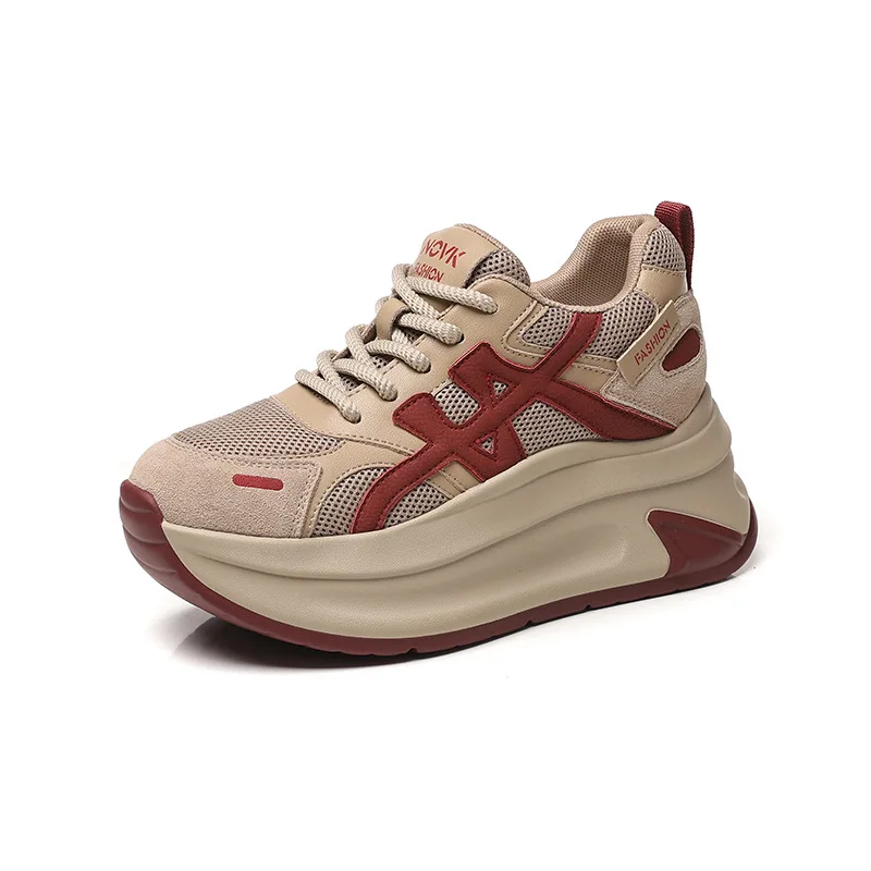 New Arrival 2026 Spring Chunky Sneakers Women's Thick Bottom Casual Mesh Shoes 8CM High Platform Breathable Sports Dad Shoes