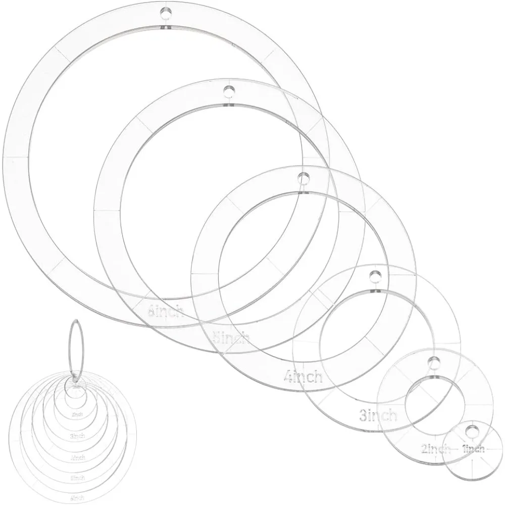 6-teilige Kreis-Quilt-Acryl-Vorlage, 1/2/3/4/5/6 Zoll Durchmesser, Quilt-Vorlagen mit Bindemittel, Klappringe, Herstellungsset