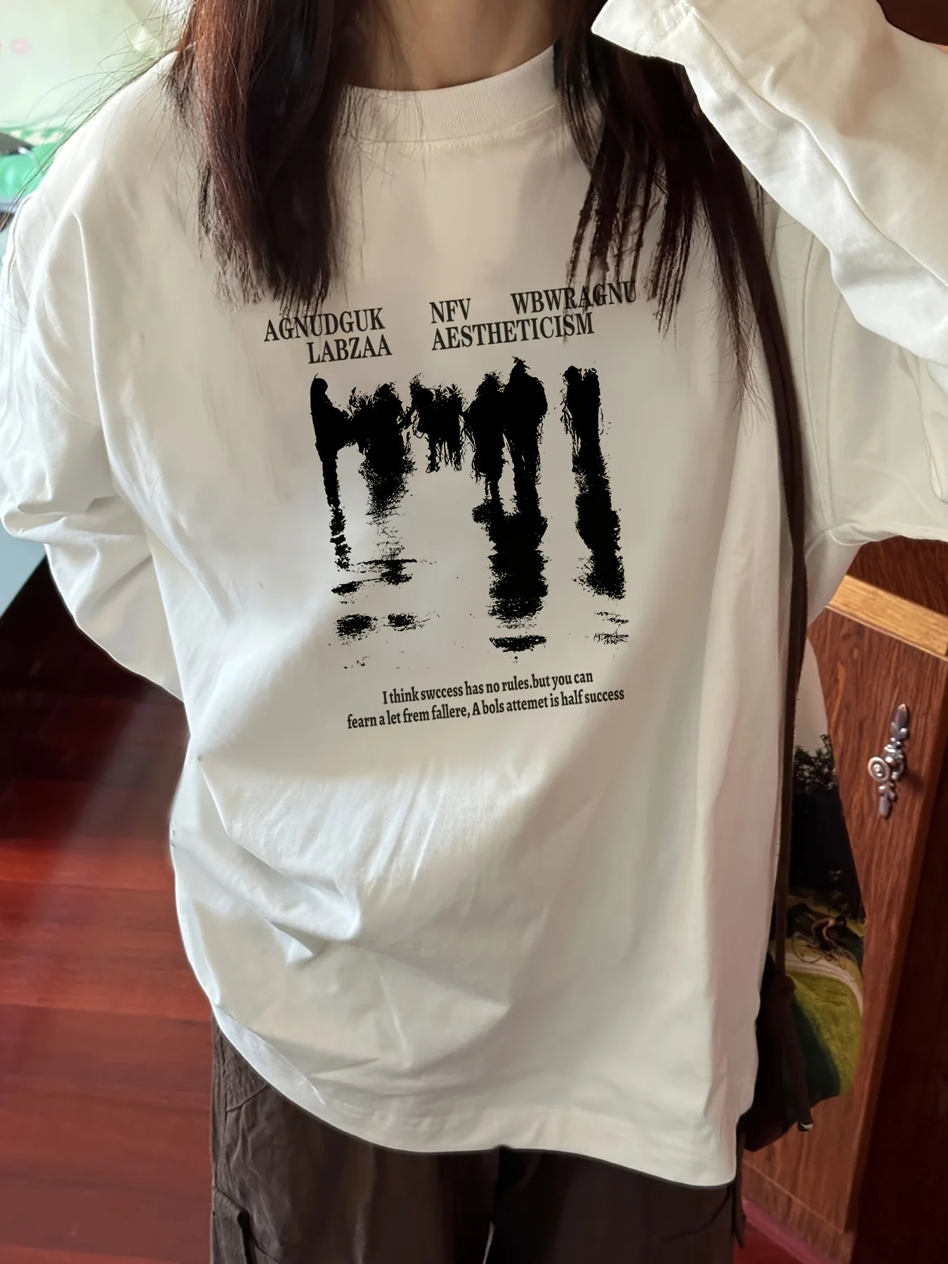 Letter Print  Women T-Shirt Y2k Top Gothic Retro Round Neck T Shirt Fall Winter Tee Summer Casual Short Sleeved Women's Clothing