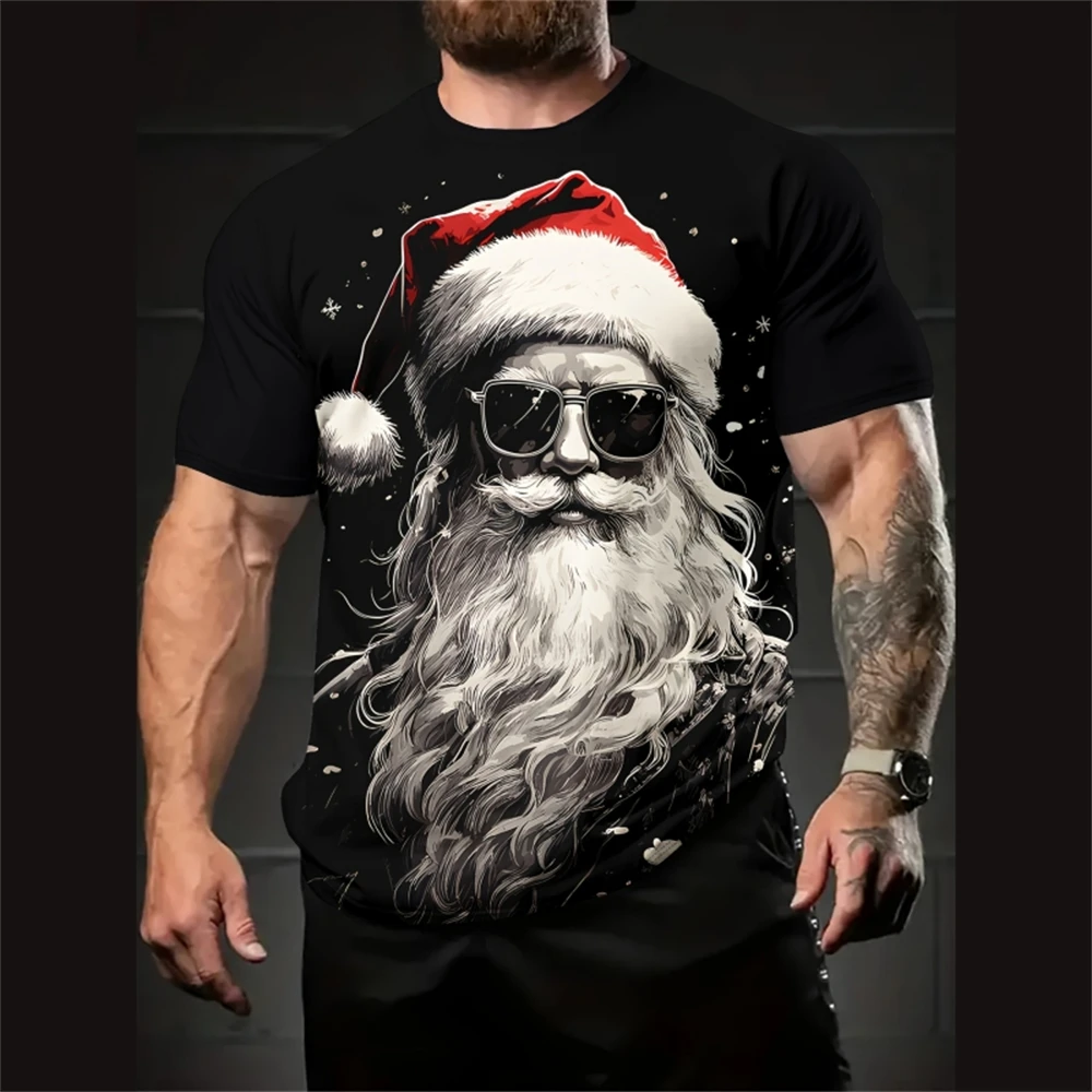 Santa Claus Print T-Shirt Men Casual Short Sleeve Top Christmas Tee Shirts Unisex Clothing Oversized T-Shirts For Men Streetwear