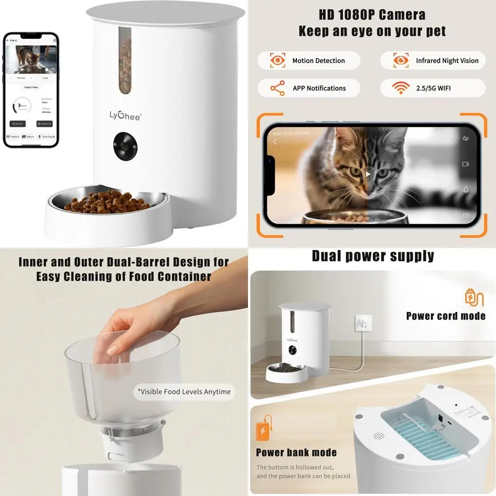 

Умная Wi-Fi кормушка для животных с поддержкой 5G, HD-камерой 1080P, ночным видением, двусторонней аудиосвязью, объемом 2,8 л для сухого корма, для кошек и маленьких собак