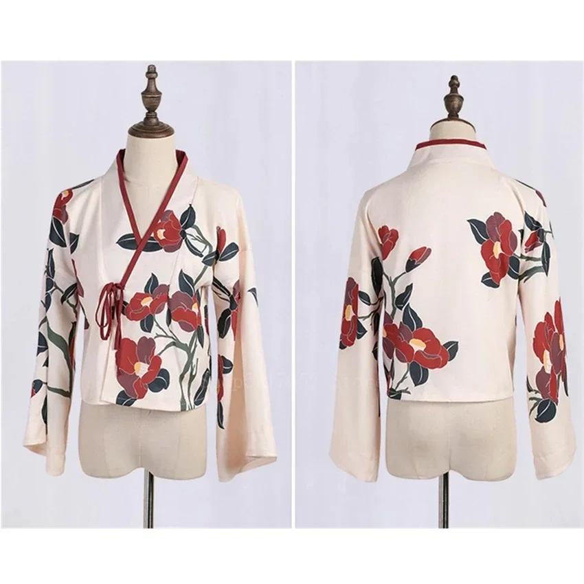 Kimono sakura menina estilo japonês floral impressão vestido vintage mulher oriental camélia amor traje haori yukata roupas asiáticas