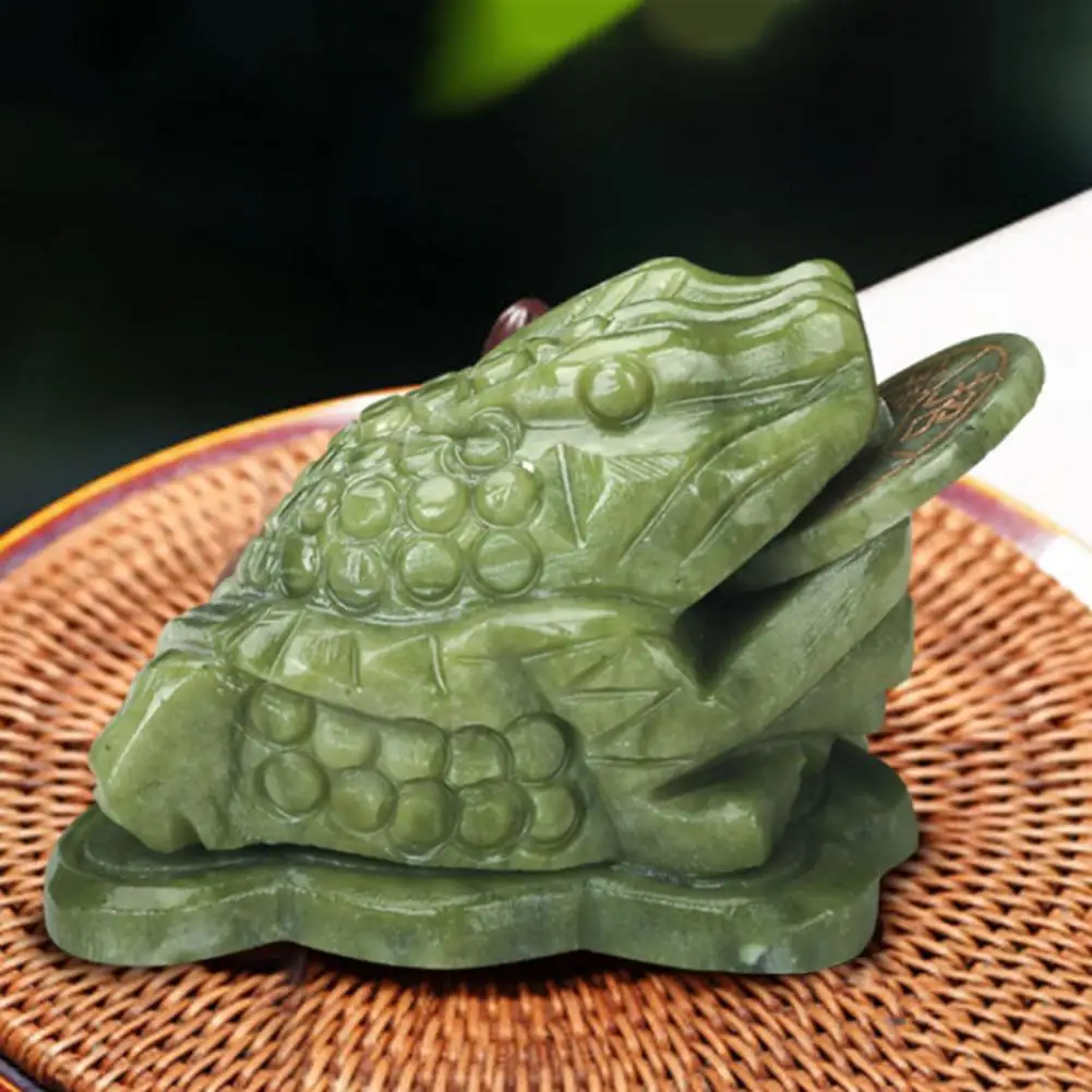 Golden Toad Statue Fine Craftsmanship Frog Statue Faux Jade Wealth Frog Statue Feng Shui Figure with Coin Mouth for Attracting