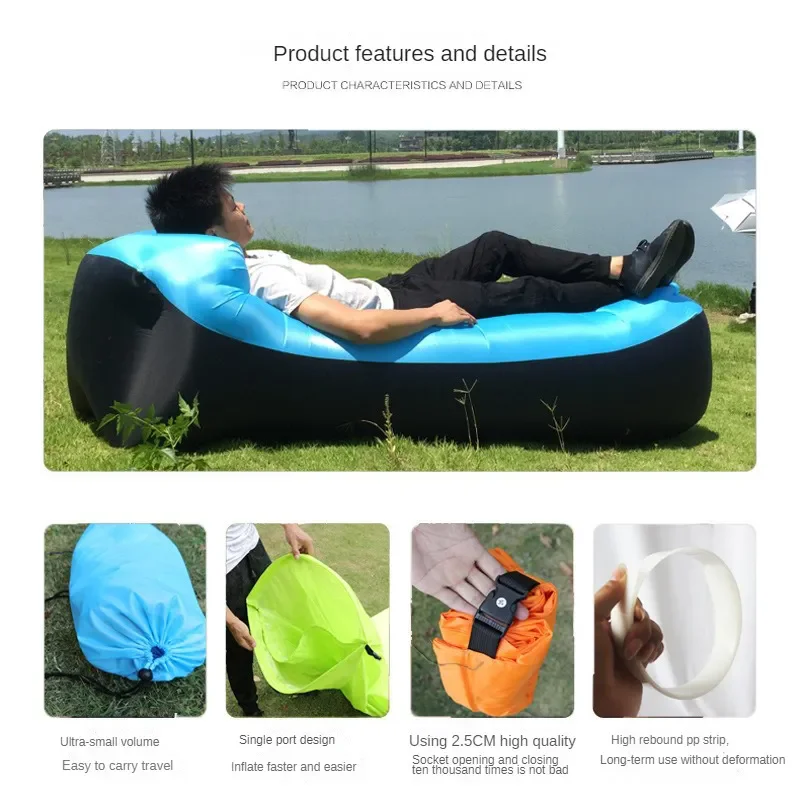 Outdoor Pillow Type Inflatable Sofa, Air Mattress, Single Lounge Chair, Lazy Person, Portable Camping, Lunch Break, Music Festiv