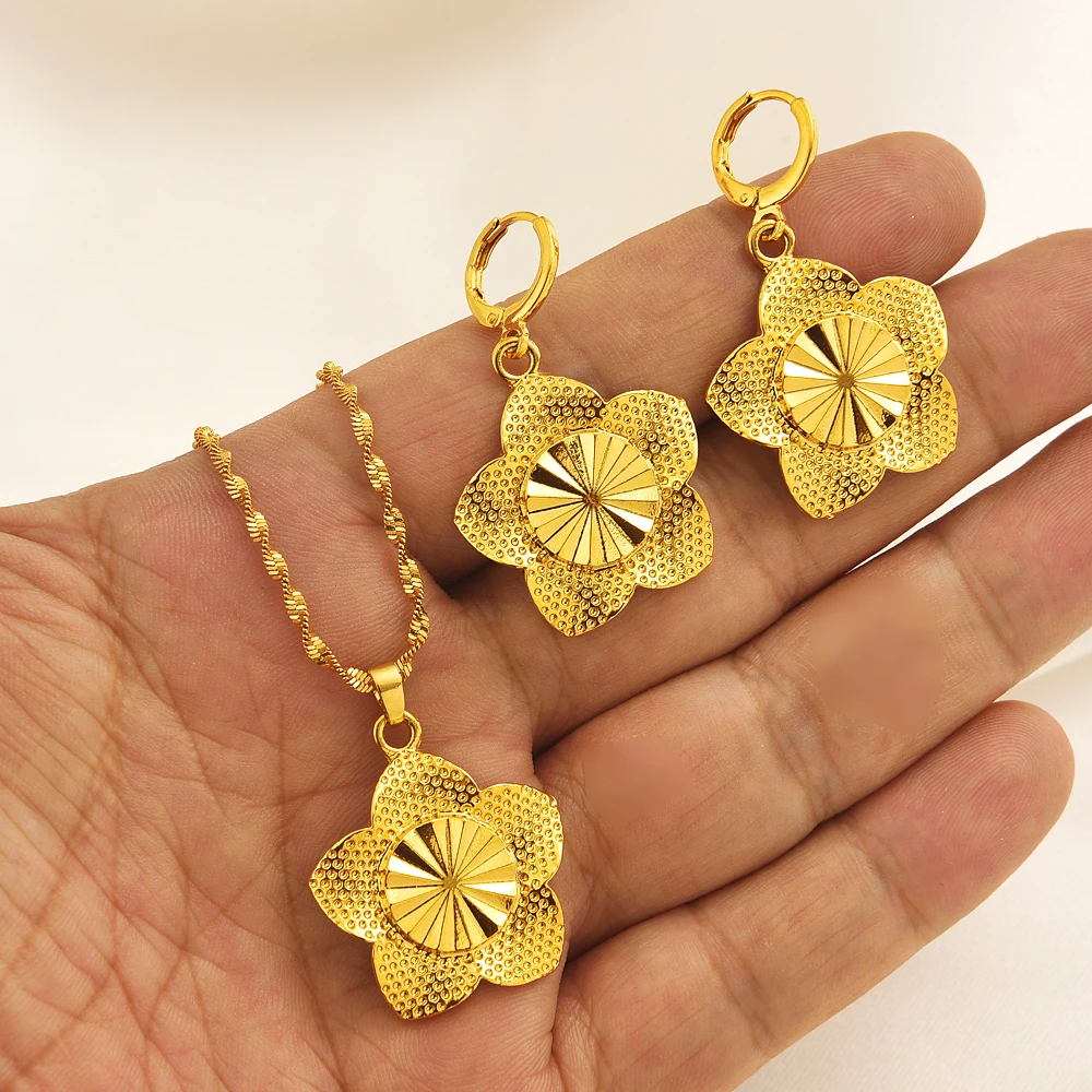 

24k Gold baby Necklace Earrings Trendy women Men Jewelry Charm Pendant Chain Lucky Jewelry Sets