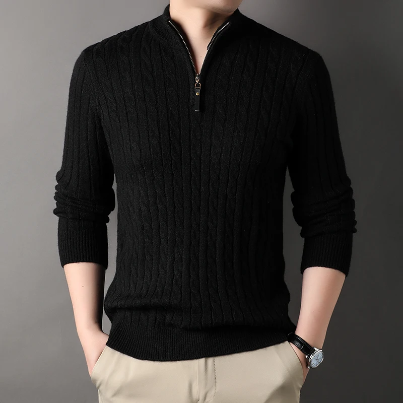 2023 Winter Men\'s Quarter Zip Sweater Slim Fit Casual Knitted Turtleneck Pullover Mock Neck Polo Sweater