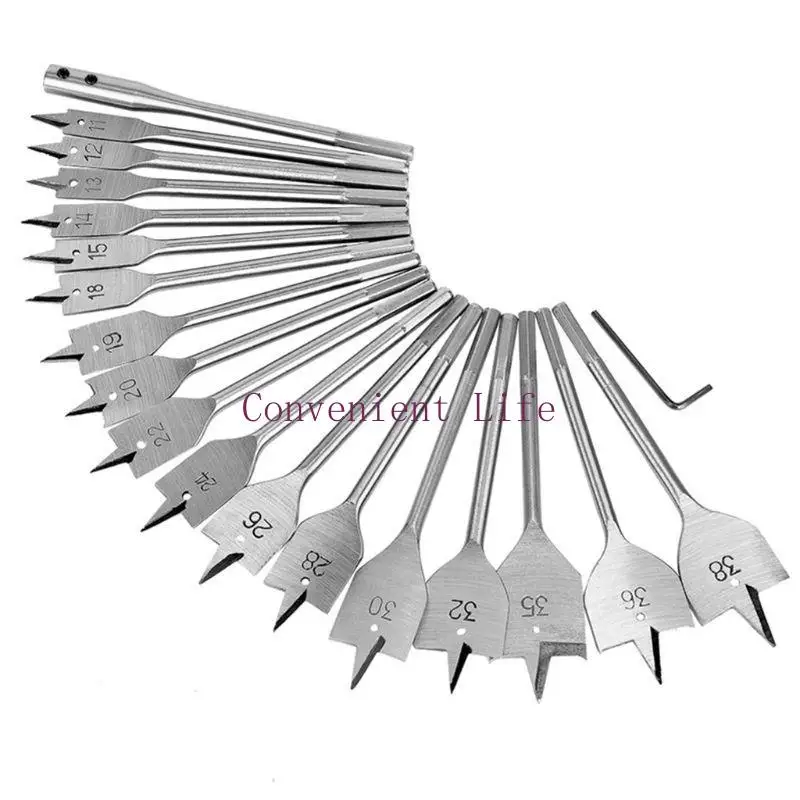 

L1EE 19Pcs 11-38Mm Spade Drill Bit Set with Extended Rod Drill Bit Set Compatible for Woodworking Boring Drill Bits