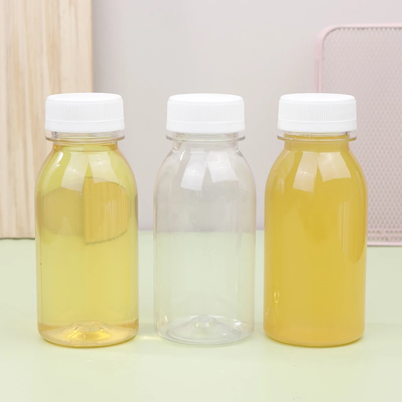 Botella de agua de plástico transparente para niños, 6 piezas, 200ML, botella de bebida de leche PET con tapa, botellas de agua vacías portátiles