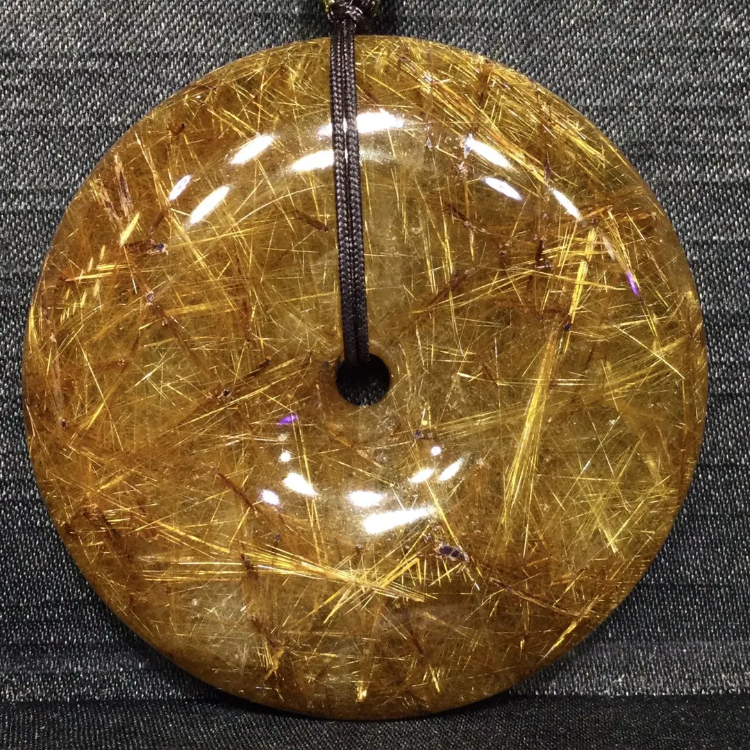 

Natural Copper Rutilated Quartz Pendant Rectangle Necklace Round Donut 52*13.5mm wealth Rutilated Women Men AAAAAAA