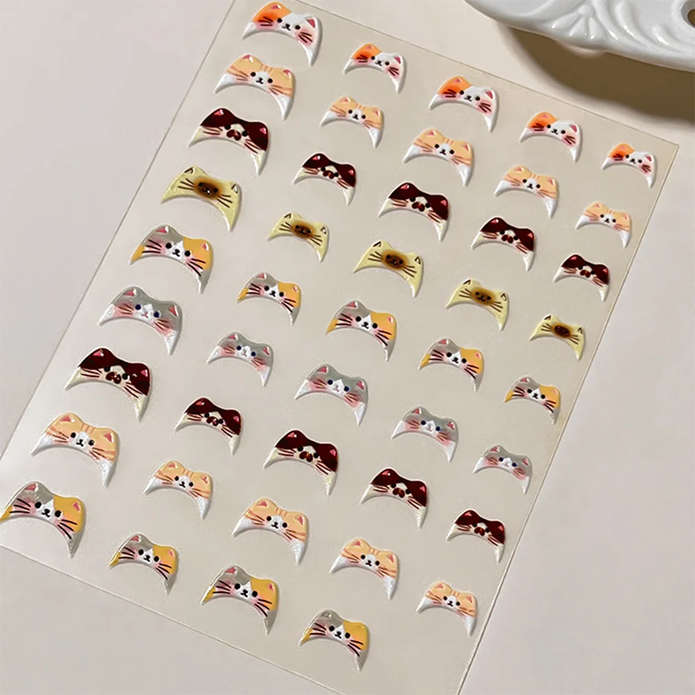 1-2 Stück 5D Kawaii Katzen-French-Nagelaufkleber Y2K Süße kleine Katzen-Nagelsticker 8*10cm Niedliche Katzen-French-Nail-Art-Slider-Dekoration 8R$ – Detail 8