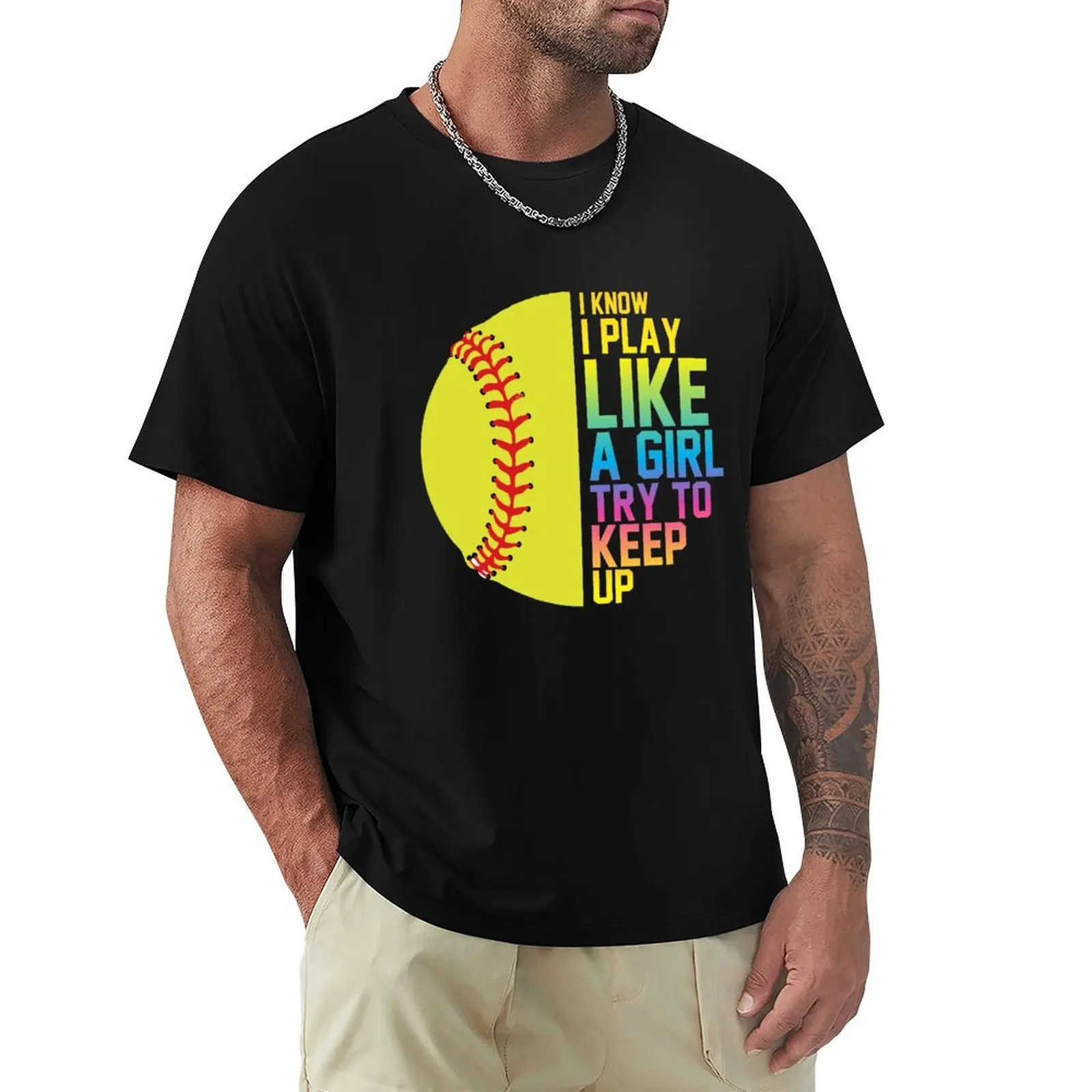 

Funny Softball Player Trendy Sports Gift - I Know I Play Like A Girl Try To Keep Up T-Shirt Quick Dry Fishing T-Shirt