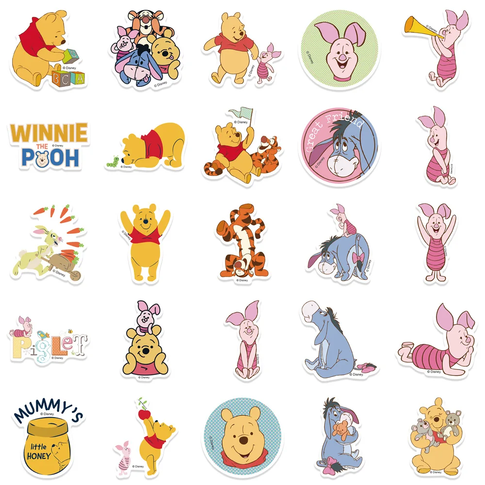 50PCS Disney Winnie the Pooh Stickers For Kids Cute Anime Decals Classic Toys For Luggage Notebook Scrapbooking PVC Sticker