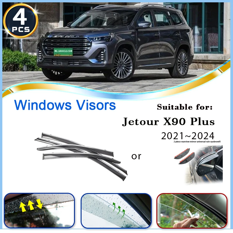 

Window Visor Rain Guards For JETOUR X90 PLUS 2021 2022 2023 2024 Rainproof Deflectors Windshields Rain Eyebrows Auto Accessories