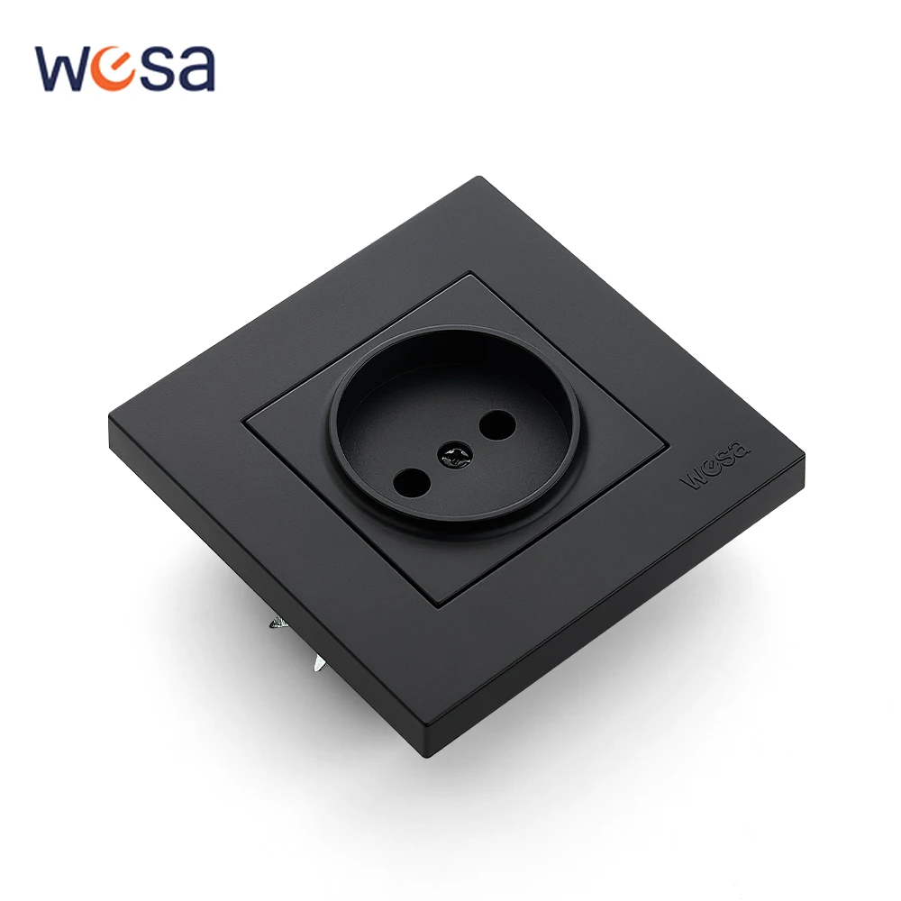 Prises électriques intégrées murales ignifuges noires, prises de courant ca, peinture non au sol, plastique, norme européenne classique, 250V au sol