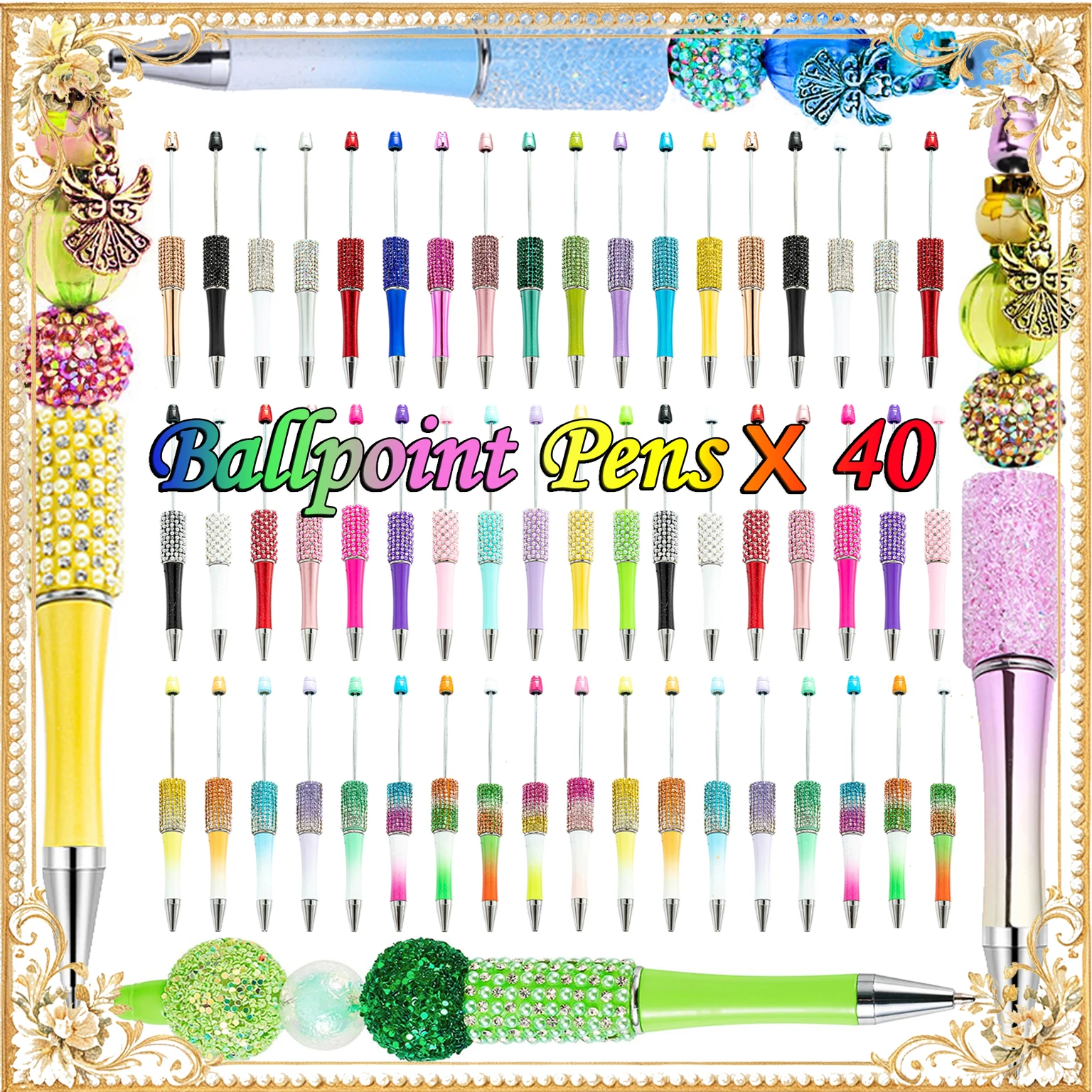 40Pcs Diamond Bead Pen Fancy Cute Glitter Pens for Crafting, Students & Teachers – School Supplies, Office Item