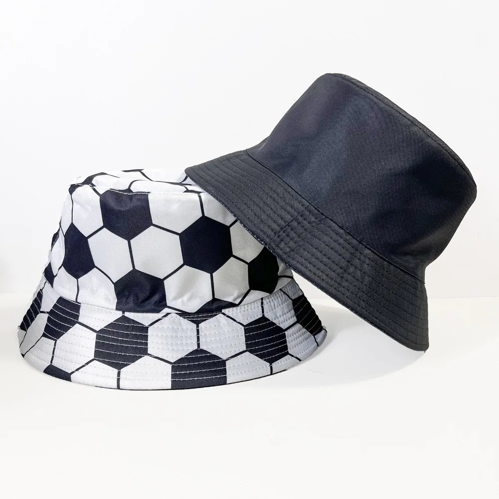Korean Style Soccer Pattern Bucket Cap Folding Breathable Sunscreen Basin Cap Wide Brimmed Thin Football Fisherman Hat Daily