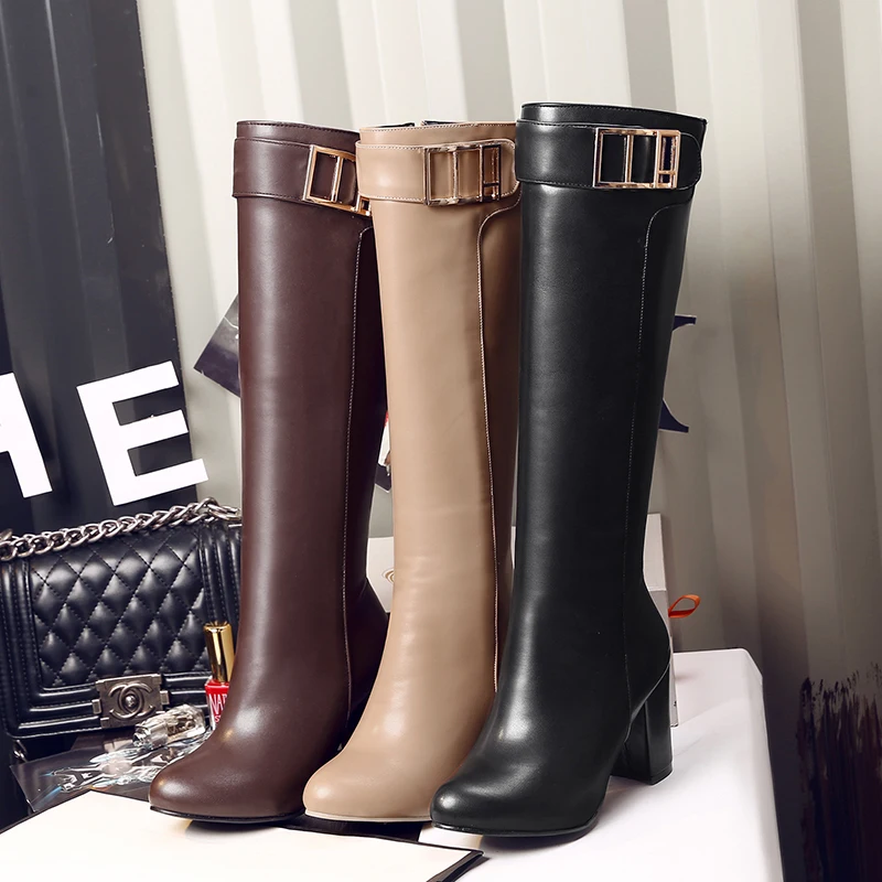 

Long boots for women 2023 autumn and winter new style brown elegant boots high heel round toe knight boots large size 45 k-style