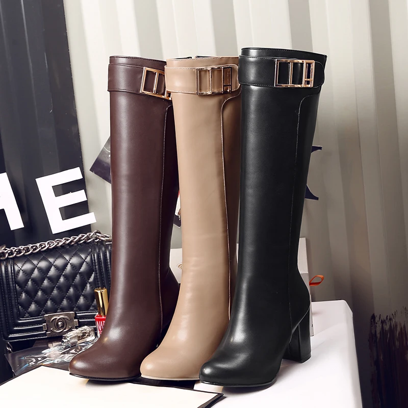 Long Boots for Women 2023 Autumn and Winter New Style Brown Elegant Boots High Heel Round Toe Knight Boots Large Size 45 K-Style