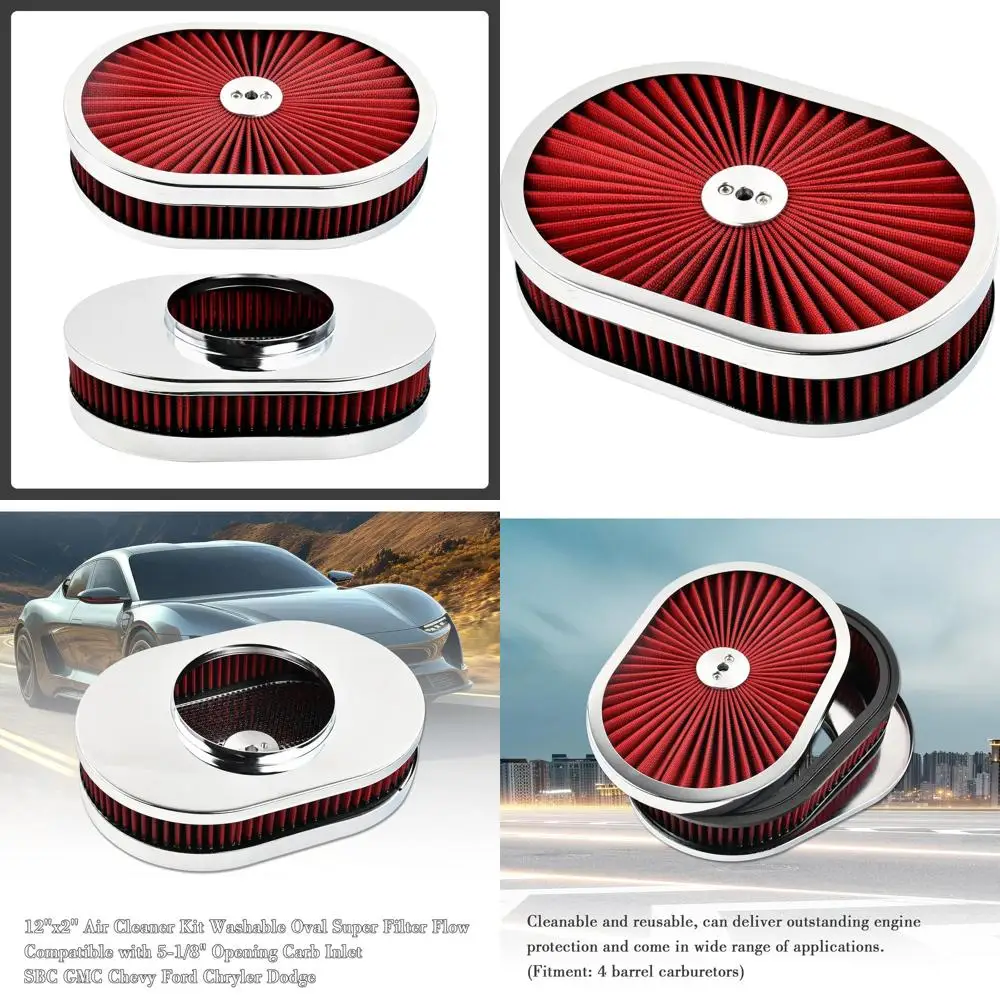 

12 x 2 Washable Oval Air Cleaner Kit, Universal Fit for 5-1/8 Carburetor